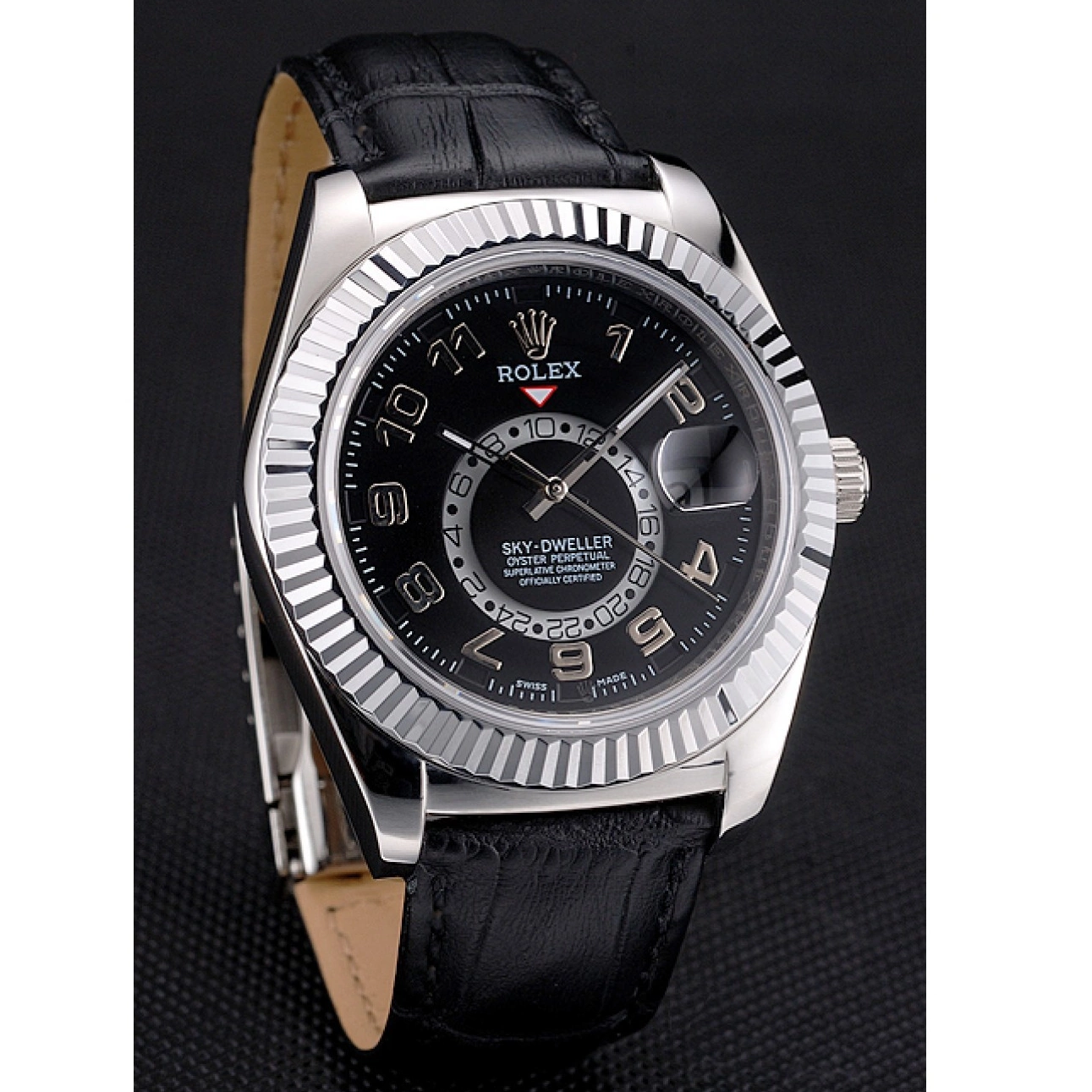 Aaa replica watch Steel Dial Strap Black Sky Dweller Case Leather Rolex Stainless Black 0731